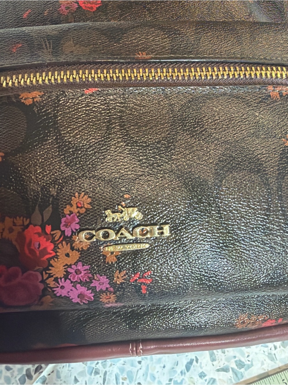 Coach F38049 Prairie Floral Signature Canvas Backpack Burgundy Leather - Picture 12 of 13